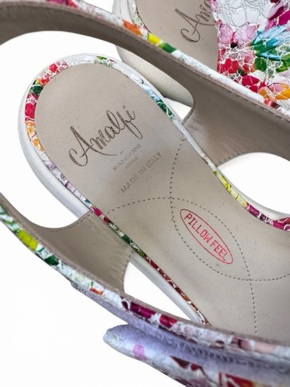 Amalfi Sandals White Floral Leather Flat Multicolor Italian 8.5
